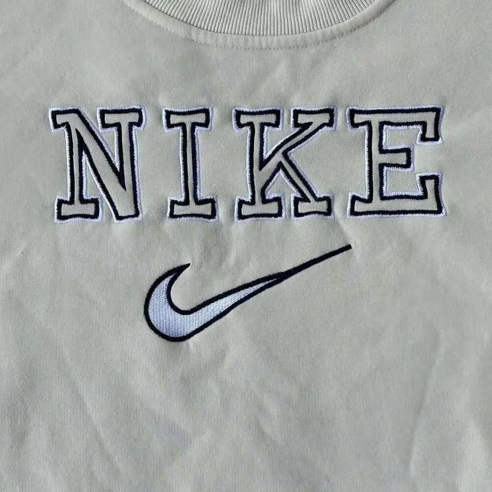 Vtg 90s Nike Crewneck Sweatshirt Mens XL Spellout Logo Swoosh White Embroidered